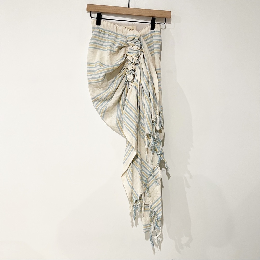 NWT Just Bee Queen Tulum Blue Medium Yellow Stripe Tassel Skirt size XS - Picture 3 of 8